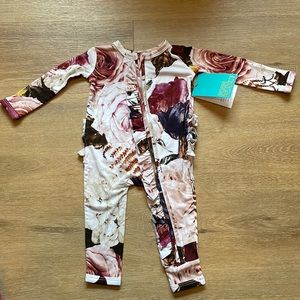 Posh Peanut Black Rose Ruffle Newborn Romper